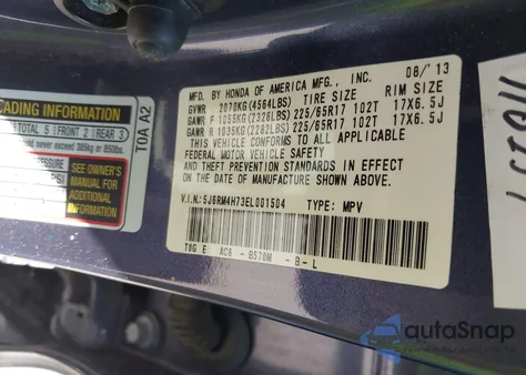 2014 Honda Cr-V Ex-L z USA, uszkodzony, nr VIN 5J6RM4H73EL001504